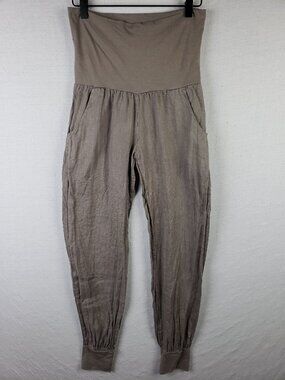 Made in Italy Maternity Linen Jogger Pants Mushroom Taupe size S